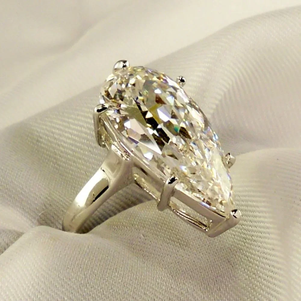 Teardrop Cut Cubic Zirconias Silver DESIGNER Ring